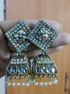 Jhumka Earrings with Rhinestones
