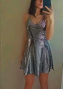 Sliver Shimmer Metallic Dress Party Flared Tulle