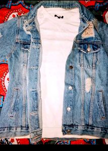 Distressed Denim Jacket Size Medium