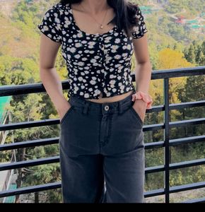 cute floral black top