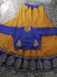 Yellow &amp; Blue Embroidered Lehenga Set