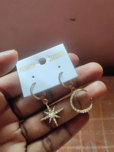 Golden Moon And Star Hoop Earrings