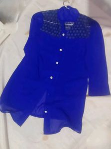 Elegant Long Navy Blue Net Shirt