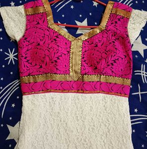 White And Pink Colour Anarkali Suit