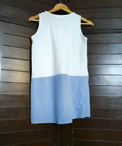 Canmart Women White Blue Striped Cotton Tank Top