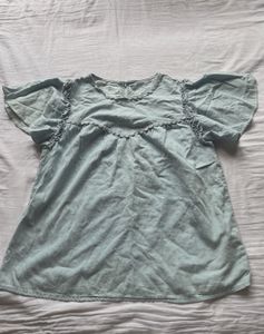 Cute Blue Flutter Sleeve Top