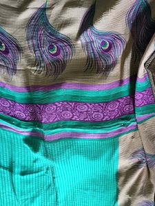 Chiffon Violet And Green Colour Saree