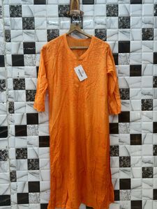 Chanderi Silk Orange Kurti