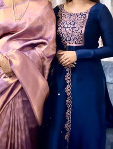 Elegant Blue Embroidered Suit with Pants &amp; Dupatta
