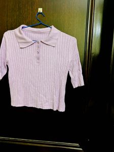 Lilac Ribbed Polo Top