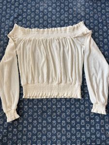Cream Off-Shoulder Long Sleeve Top