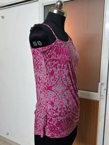 STYLISH Draped Pink Patterned Top