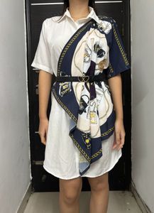 White And Navy Blue Shirt Style Dress