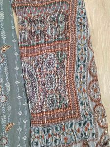 Embroidered Grey Dupatta Kameez Suit