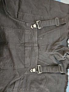 Black Denim Overalls Shorts