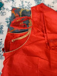 Elegant Red and Grey colour Saree