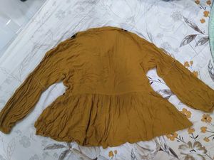 Embroidered Mustard Peplum Top