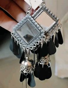 Trendy Boho Oxidised Real Mirror Jhumka Earrings🖤