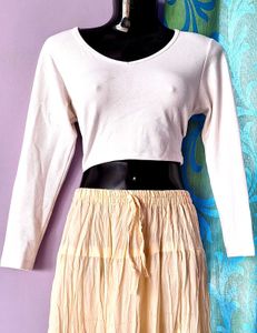 Cream Crop Top & Tiered Skirt Set
