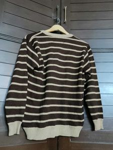Men brown Striped V-Neck Sweater