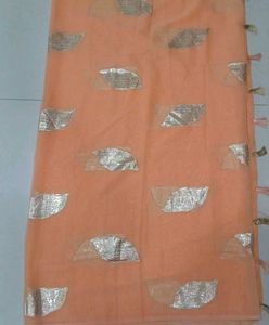 Bright Peachish Orange Georgette Saree With Blouse