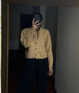 Warm Yellow Round Collar Cardigan