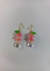 🌸 Pretty Pink Floral Earrings with Crystal Drop ✨