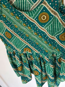 Green Printed Sleeveless Dress