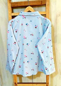 Light Blue Printed Cotton Shirt Size-42