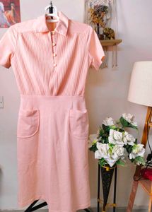 Vintage Pleated Peach Dress