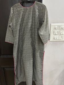 Grey Printed Kurta With Dupatta