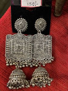 Oxidized Silver Jhumka Earrings