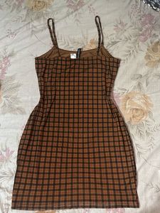 Brown Plaid Mini Dress