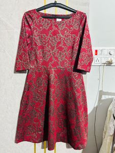 Red & Gold Fit & Flare Dress