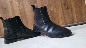 Genuine leather Black Studded Ankle Bo