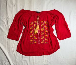 Red Embroidered Top