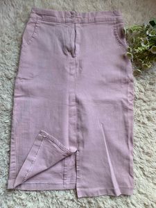 Front Cut Pink Denim Skirt