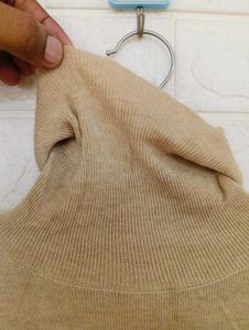 Beige Turtleneck Knit Sweater
