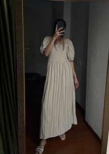NEW LOOK Stripe Puff Sleeve Smock Midi Dress