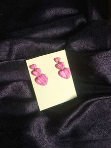Pink Striped Heart Dangle Earrings