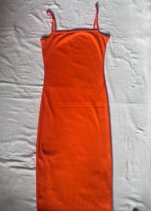 Orange Ribbed Strappy Dress