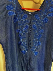 Embroidered Blue Kurta - XL