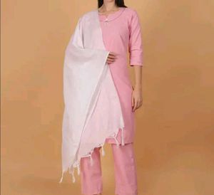 Pink Kurti with Silver Details and pant