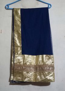 Elegant Navy Blue &amp; Gold Anarkali Dress