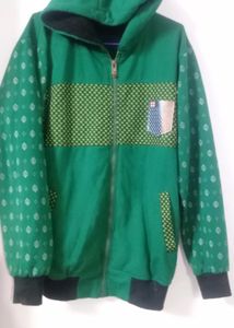 Green Patterned Zip-Up Hoodie