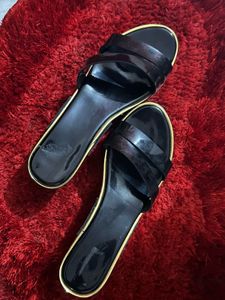 Slide on black wedges