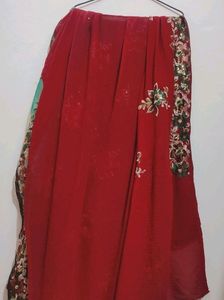 Maroon Green Saree For Festive Without Blouse