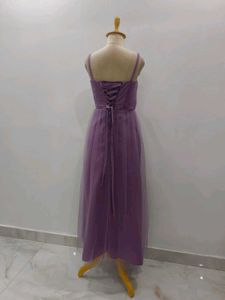 Elegant Lavender Tulle Maxi Dress with Embroidery