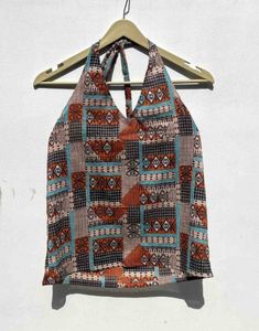 Kajrakh Multicolor Abstract Halter Neck Cotton Top