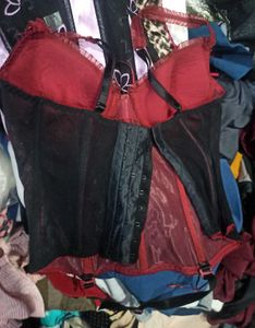 Red Black Mesh Sheer Corset Bustier Top Gothic Y2k
